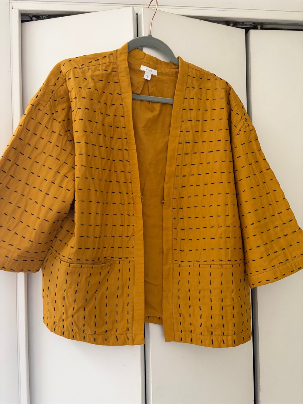 J. Jill Kantha Mustard Quilted Open Jacket with Stitch Detail